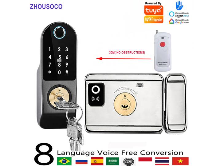 Serrure à empreintes digitales Tuya Wifi télécommande biométrique numérique serrure de porte intelligente Bluetooth TTLock APP carte de code d'accès serrure électronique