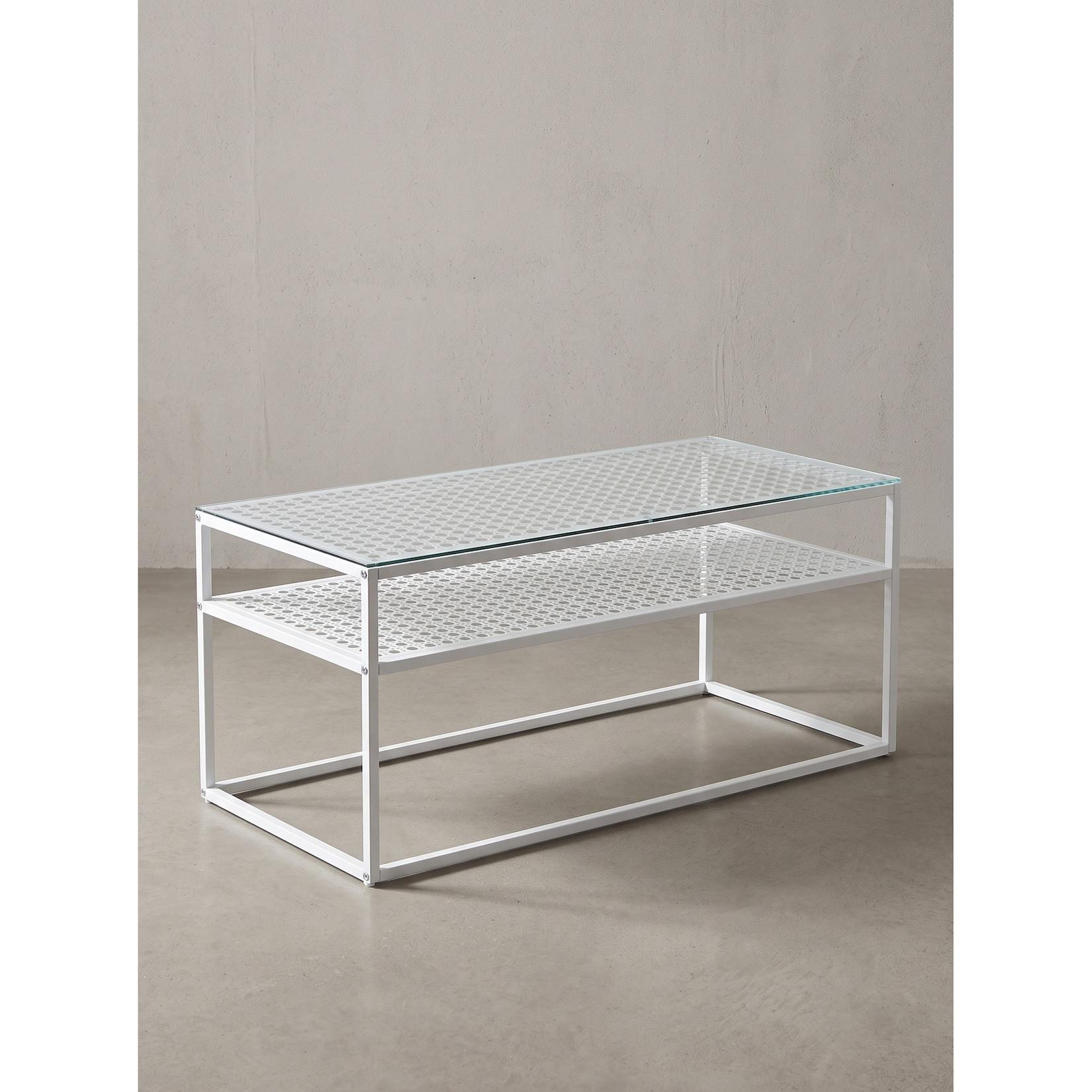 Couchtisch Sicherheitsglas Weiß 100x50x45 cm - ALCUDIA Kadima