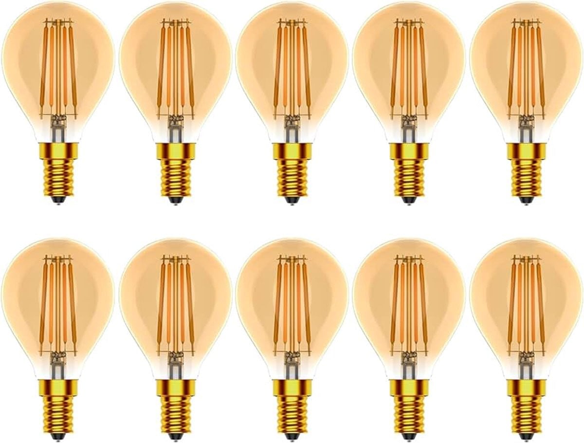 10-pack Vintage Gloeilamp LED Edison Retro G45, 4W, Dimbaar, Warm wit 2700K, Amber, 400LM