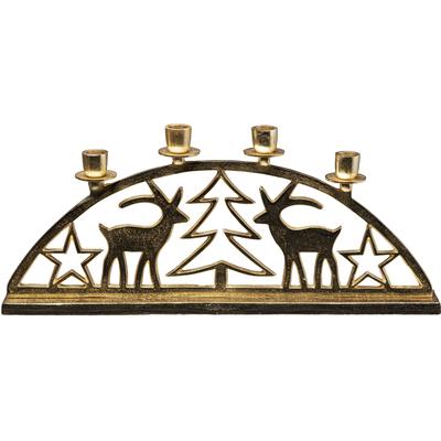 Kerzenhalter CREATIV DECO "Adventsleuchter Weihnachtslandschaft", gold (goldfarben), B:50cm H:21cm, Aluminium, Kerzenhalter, Kerzenhalter, Stabkerzenhalter, Weihnachtsdeko, Breite ca. 50 cm, 4-flammig