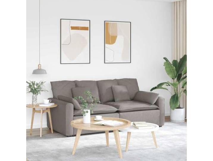 Modulares Sofa mit Kissen Taupe 2 Teile mit Metallrahmen und Holzarmlehnen Stoffpolsterung, Schaumstofffüllung, Textilene-Sitzflächen, flexible Neukonfiguration, großzügige Sitzfläche