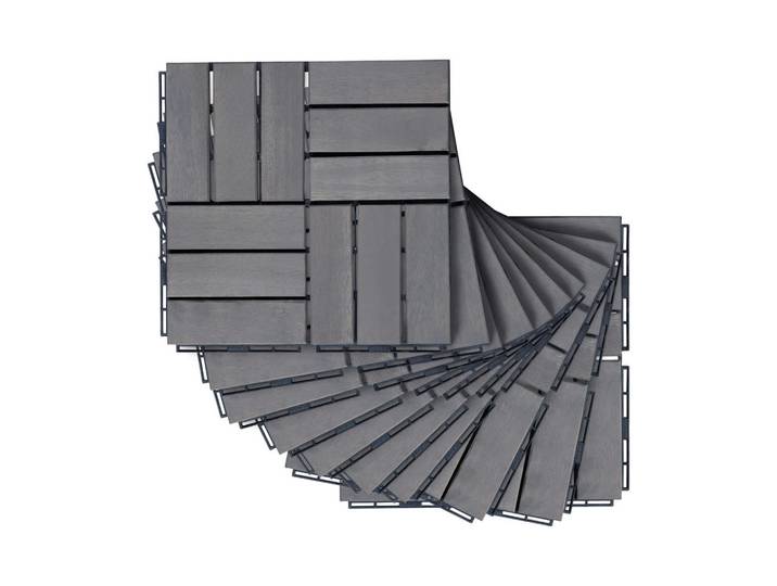 casa.pro Klickfliesen-Set 10 Tlg. Alliste, Grau, Holz, 30x1.9x30 cm, Gartenzubehör, Terrassenfliesen