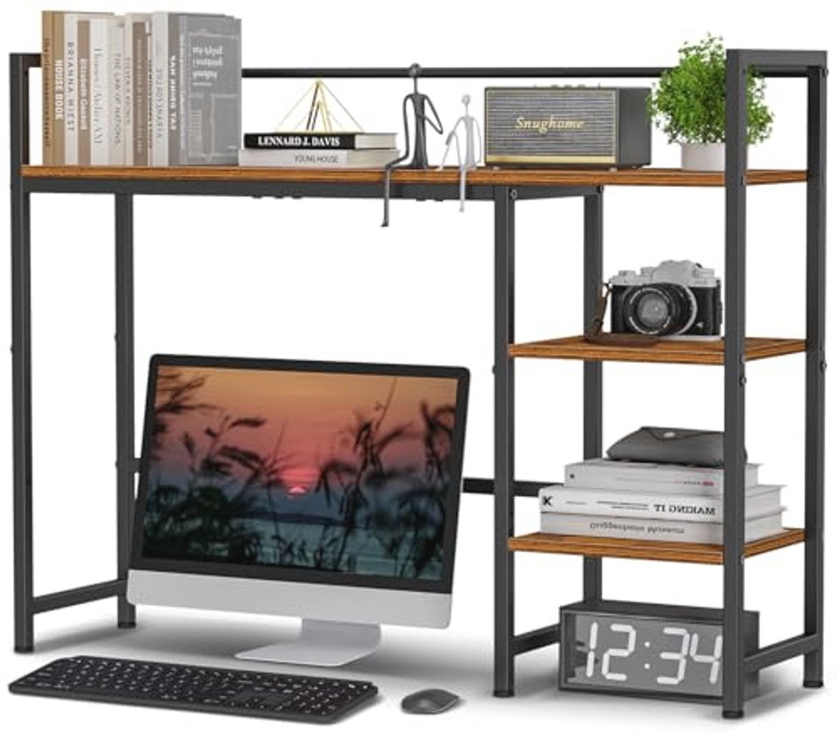 Houten Desk Shelf - 4-Tier Desktop Organizer voor Computer Monitor