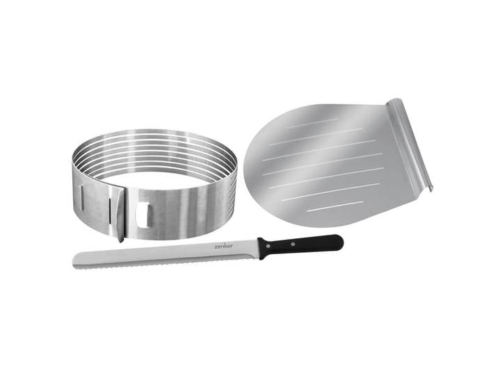 Zenker Kuchenset Patisserie, Schwarz, Silberfarben, Metall, Kunststoff, 3-teilig, 28.5x11x35 cm, Backen & Backzubehör, Garnieren & Verzieren