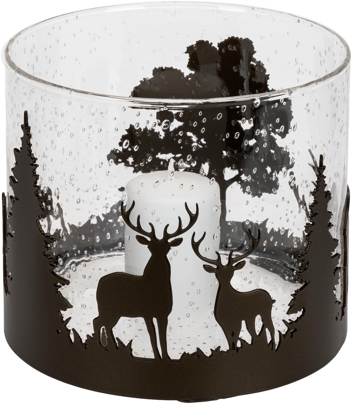 Kerzenhalter GLASI HERGISWIL "Wald", schwarz (schwarz, transparent), H:16cm Ø:18cm, Glas, Metall, Kerzenhalter, Kerzenhalter schwarz, transparent B/H/T: 16cm