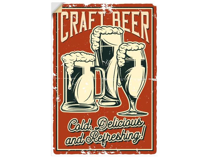 Wandbild ARTLAND Craft Beer , rot (farbe bild(er): rot), B:70cm H:100cm, Bilder, Wandbild, als Alubild, Leinwandbild, Poster, Wandaufkleber in verschied. Grössen
