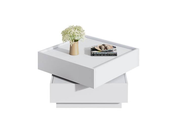 Flieks Couchtisch Funktionaler drehbarer mit Stauraum und Ablagen, Weiß, Holz, 66.29x38x69.85 cm, Wohnzimmer, Wohnzimmertische, Couchtische