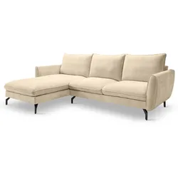 SOFA beige Webstoff 259 x 167 cm, Ecksofa 5-Sitzer, L-Sofa Ottomane links
