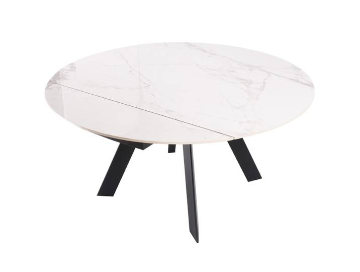 Table à manger ronde extensible 3/6 couverts en céramique effet marbre