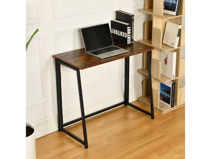 MEUBLES COSY Bureau/table d'ordinateur industriel pliant avec 4 roulettes en bois et en métal noir - ASCOLI