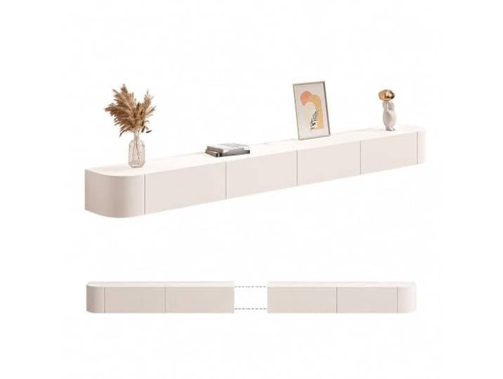 XRRJFYH TV Board Hängend Lowboard TV Schrank Holz Fernsehtisch Massives mit Schubladen, Kabelmanagement, Abgerundete Ecken, Wandmontage Wohnzimmer(White,300cm/118in)