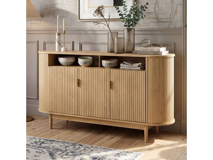 Buffet Enfilade 140x40x78cm Grand Rangement 3 Portes Design Soigné Façade Rainurée