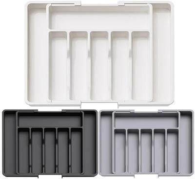 DynamicDeals Adjustable Expandable Utensil Drawer Organizer Tray Kitchen Flatware & Silverware Storage 1pc Black