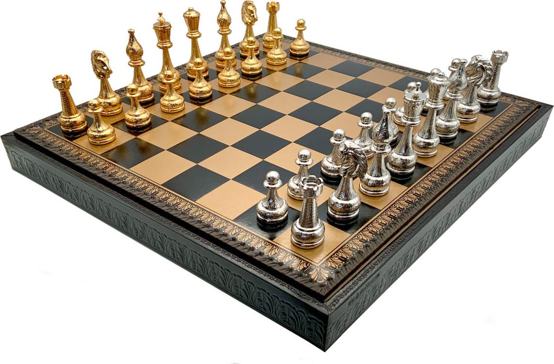 Fiorito Luxury Schach- & Backgammon-Set - Figuren mit 24K Gold & 925 Silber, Board aus