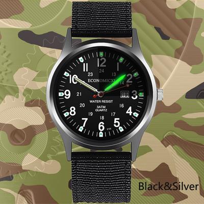 Perfect Picks Market Luminous Hands Military Quartz Watch For Men Casual Nylon Sports Wristwatch black Silver