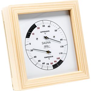 Fischer-Feingerätebau Saunathermometer 188TH-03, 170 mm, 30 °C bis 120 °C, inkl. Feuchtigkeitsmessung, aus Fichtenholz