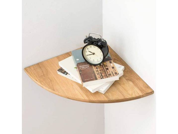 Étagère d'angle flottante murale - bois massif chêne naturel rustique rayon 35 cm angle 90° charge 30 lbs