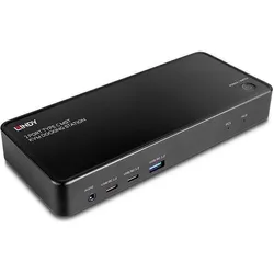 Lindy Docking Station 2 Port Type C MST KVM (USB-C, 2 Ports), Dockingstation + USB Hub, Schwarz