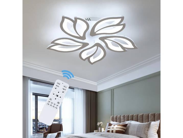 Plafonnier LED, plafonnier LED moderne de 45 W, à intensité variable avec télécommande, blanc, avec 5 têtes en forme de pétales, plafonnier en acrylique pour le salon.