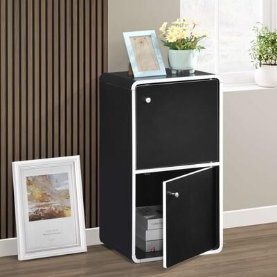 InRoom Designs 2-Door Storage Cabinet, Enclosed Multi-Tier Shelving, Freestanding Organizer for Living Room and Home Office
