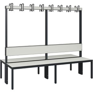CP-Möbel Umkleidebank 8062-200, Sitzfläche Holz, 200 cm, mit Hakenleiste, grau / anthrazit, doppelt