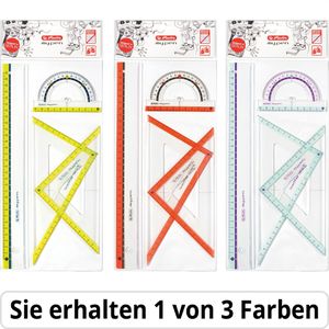 Herlitz Geometrie-Set my.pen 11368222, 4-teilig, Lineal, 2 Zeichendreiecke, Winkelmesser, bruchfest