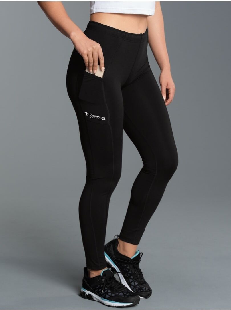 Jerseyhose TRIGEMA "TRIGEMA Sportleggings mit praktischer Tasche", Damen, Gr. M, Normalgrössen, schwarz, Mikrofaser, 85% Polyester, 15% Elasthan, Hosen Jerseyhose schwarz M, Normalgrössen