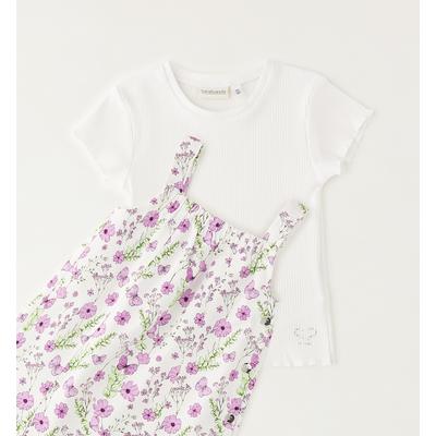Sommerkleid SARABANDA "BABY GIRL SET", Mädchen, Gr. 98, EURO-Größen, bunt (optical weiß), 47% Baumwolle, 47% Modal, 6% Elasthan - 98% Baumwolle, 2% Elasthan, Kleider Sommerkleid