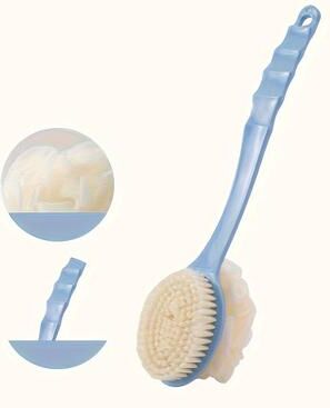 Modern Mode Marketplace Exfoliating Body Scrubber With Long Handle Soft Bath Brush & Skin Massager sky Blue