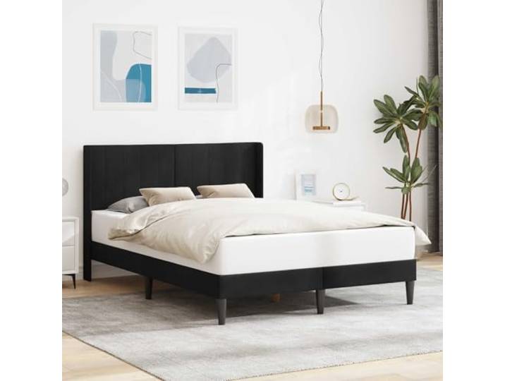 WDGJJFECNMUEHI Samtbezug Modernes Design Bettgestell 160 x 200 cm Schwarz Bettrahmen mit Kopfteil Schwarz 160 x 200 cm Samt Bettgestell Luxus Doppelbett mit Lattenrost gepolstert stabil
