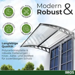 GARDAN PLASTIK FERFORJE Hauseingang Vordach aus Aluminium Rahmen 100 cm x240 cm transparent (mit mitlere Aluminium Stange)