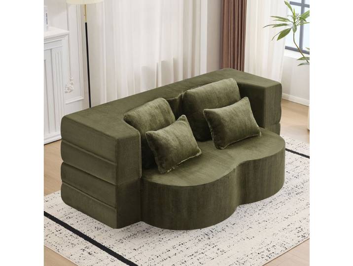 Canapé Convertible 2 Places 2-en-1 Pliable - BEAUNIV - 4 Coussins Mousse Haute Densité Flanelle Verte