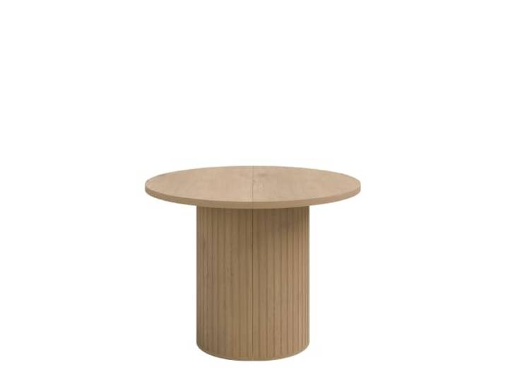 AlpiMeble Esstisch Ausziehbar Ovalio 100x100x75 cm, Cremona-Eiche Moderner Tisch im Japandi-Stil, Esstisch Rund mit Gefräster Zylindrischer Sockel, Laminierte Platte