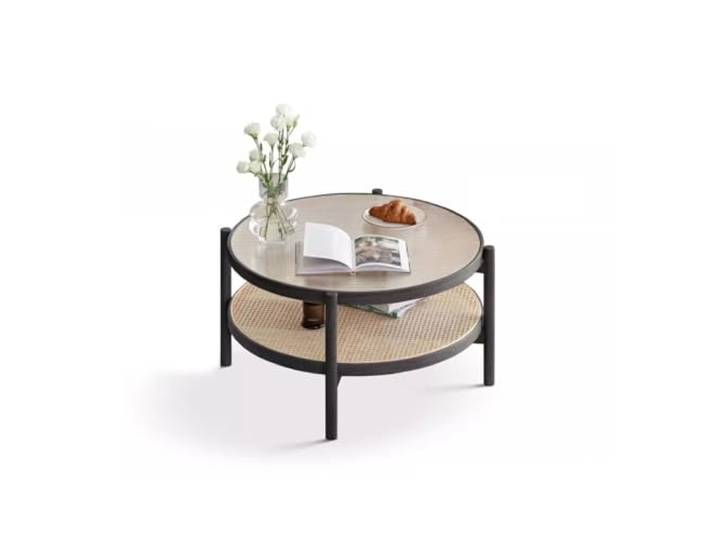 ksjdieunf Couchtisch Rattan-Glas-Couchtisch, kleine Wohnung, Wohnzimmer, Sofa, Beistelltisch, einfacher doppellagiger Massivholz-Teetisch Tische for Wohnzimmer(B)