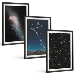 BILDER SET 3er Set - 40x60 cm Schwarzer Rahmen - Die kosmischen Landschaften der Fische-Galaxie