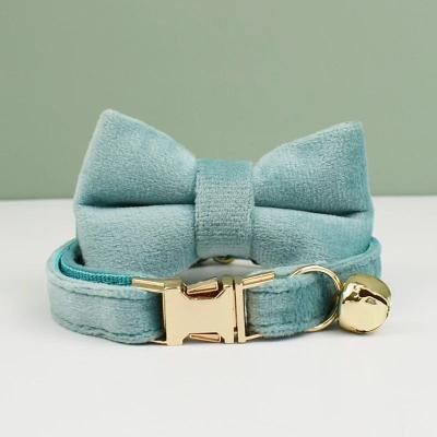 Inspired Finds VelvetCharm Personalized Cat Collar With Bow And Bell mint Bow Set l