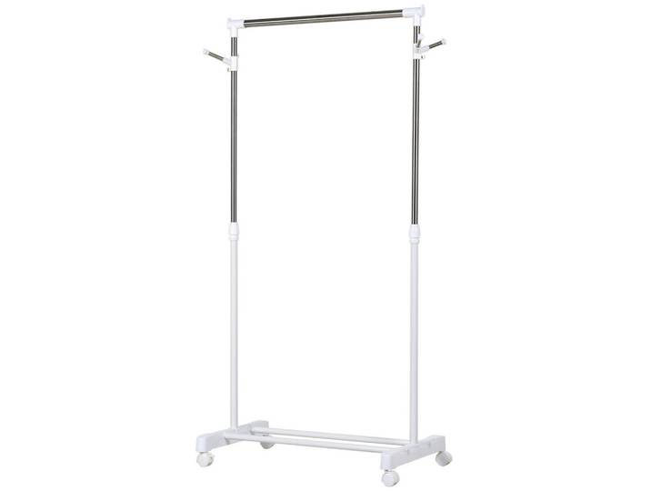 Homcom Kleiderständer Garderobenständer mit Kleiderstange, Haken, Regal, Weiß, Metall, 42x145x68.5 cm, Garderobe, Garderobenständer