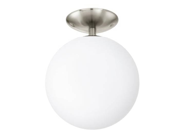 Eglo Luminaire plafonnier Rondo\, lampe à boule en acier nickel mat et verre opaque blanc\, lustre de salon\, douille E27