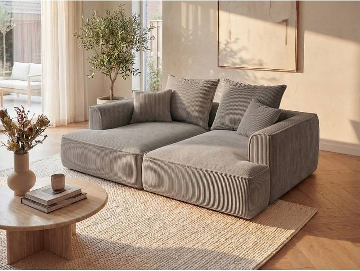 Sofa 3-Sitzer - tiefe Komfortsitzfläche - Cord - Taupe - PINETA