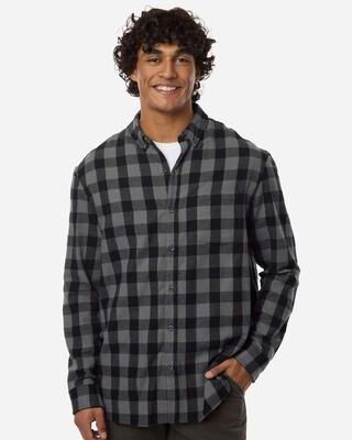 Boxercraft BU7401 Men's Flannel Button Down Shirt in Charcoal/Black Buffalo size Medium   Polyester