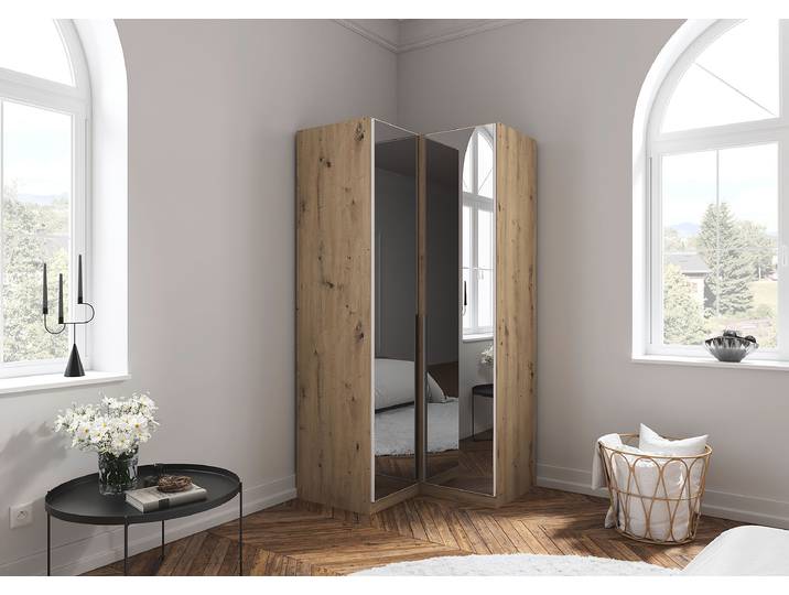 Eckschrank Alabama - Grauspiegel 100cm Holz/Weiß/Alpinweiß/Eiche Artisan Dekor Aluminium