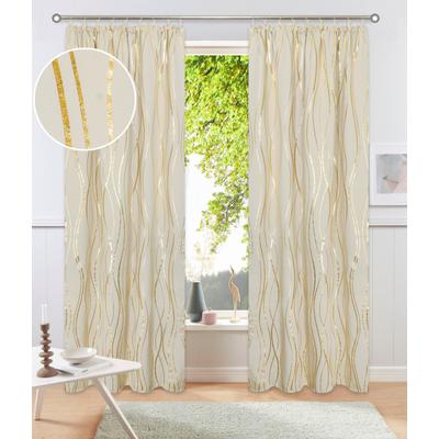 Vorhang OTTO HOME "Prag, Kräuselband, verdunkelnd, Wellen" Gr. 1, gold (vanille), B:130cm H:145cm, Polyester, Gardinen, Verdunkelungsvorhang, einseitiger Foliendruck mit Wellen