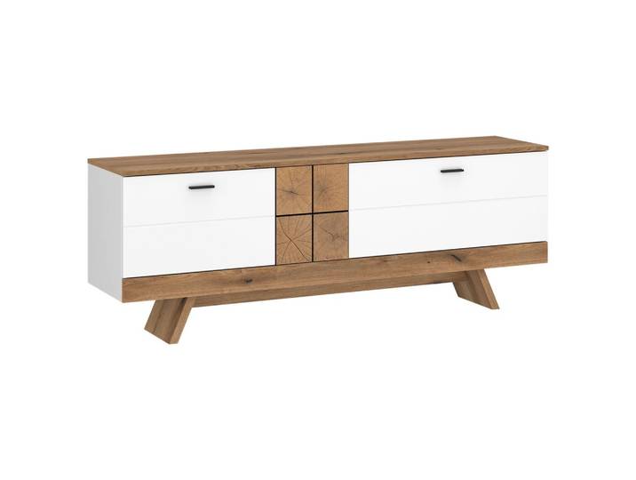 TV-Element Oreta B: 162 cm Weiß Hochglanz/Eichefarben