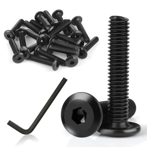 20 stuks M6 verzonken schroeven met platte kop, M6 x 30 mm, zwart, inbusbouten van koolstofstaal