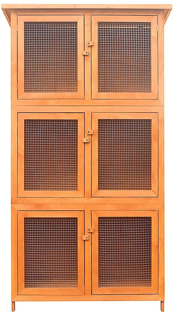 vidaXL Jaula de animales conejera 6 habitaciones madera Marrón