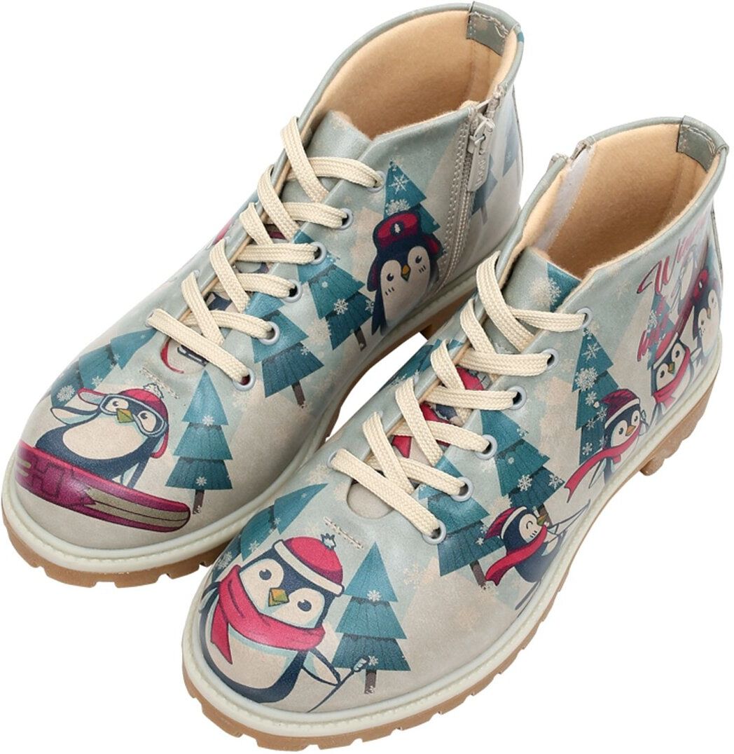Stiefel DOGO "Shortcut Boots Winter Is Here Damen Stiefeletten", Damen, Gr. 38, gefüttert, Normalschaft, bunt (blau), Lederimitat, Schuhe Stiefel, Handgefertigt