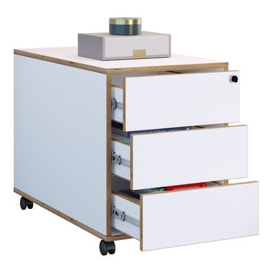 Container VCM "Holz Rollcontainer Bürocontainer Salia 3 Schublade", weiß, B:42cm T:70cm, Obermaterial: 100% Holz Wood., Rollwagen, Rollcontainer