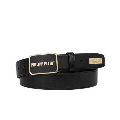 Ledergürtel PHILIPP PLEIN "Philipp Plein Tm", Herren, Gr. 100, schwarz (0293, schwarz, lightgold), Gürtel Ledergürtel