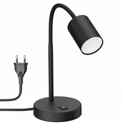 ledscom.de Tischleuchte WAIKA Schwanenhals Schalter schwarz matt + LED Lampe warmweiß 3-Stufen Dimmen 500lm