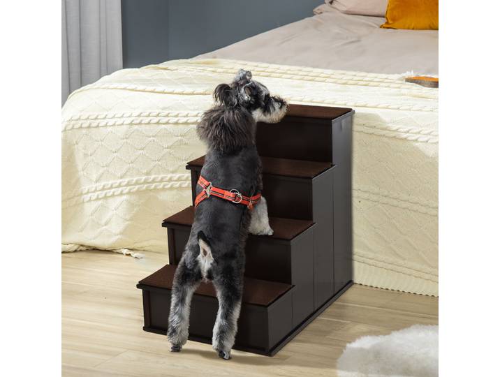 PawHut Escalier pour animaux de compagnie 4 marches revêtement antidérapant amovible - MDF - marron